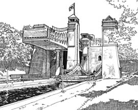 Line drawing of the Peterborough LiftLocks